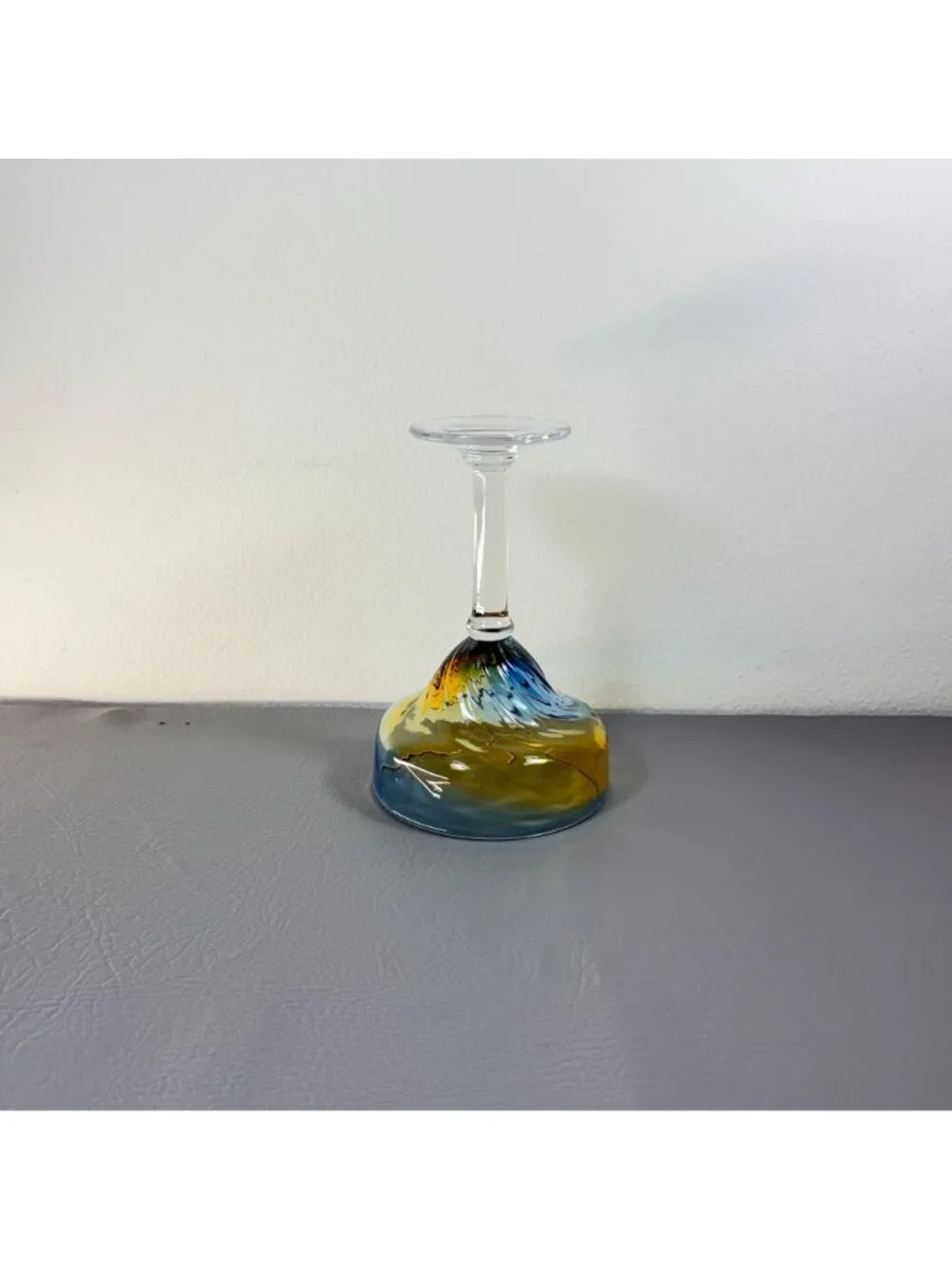 Vintage Pier 1 Hand Blown Blue Amber Swirl Ombre Margarita Glass Barware